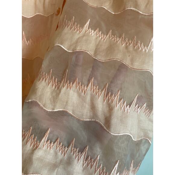 Harmony short sleeve linen button up shirt peach sheer collar art Size 18 - Picture 4 of 9